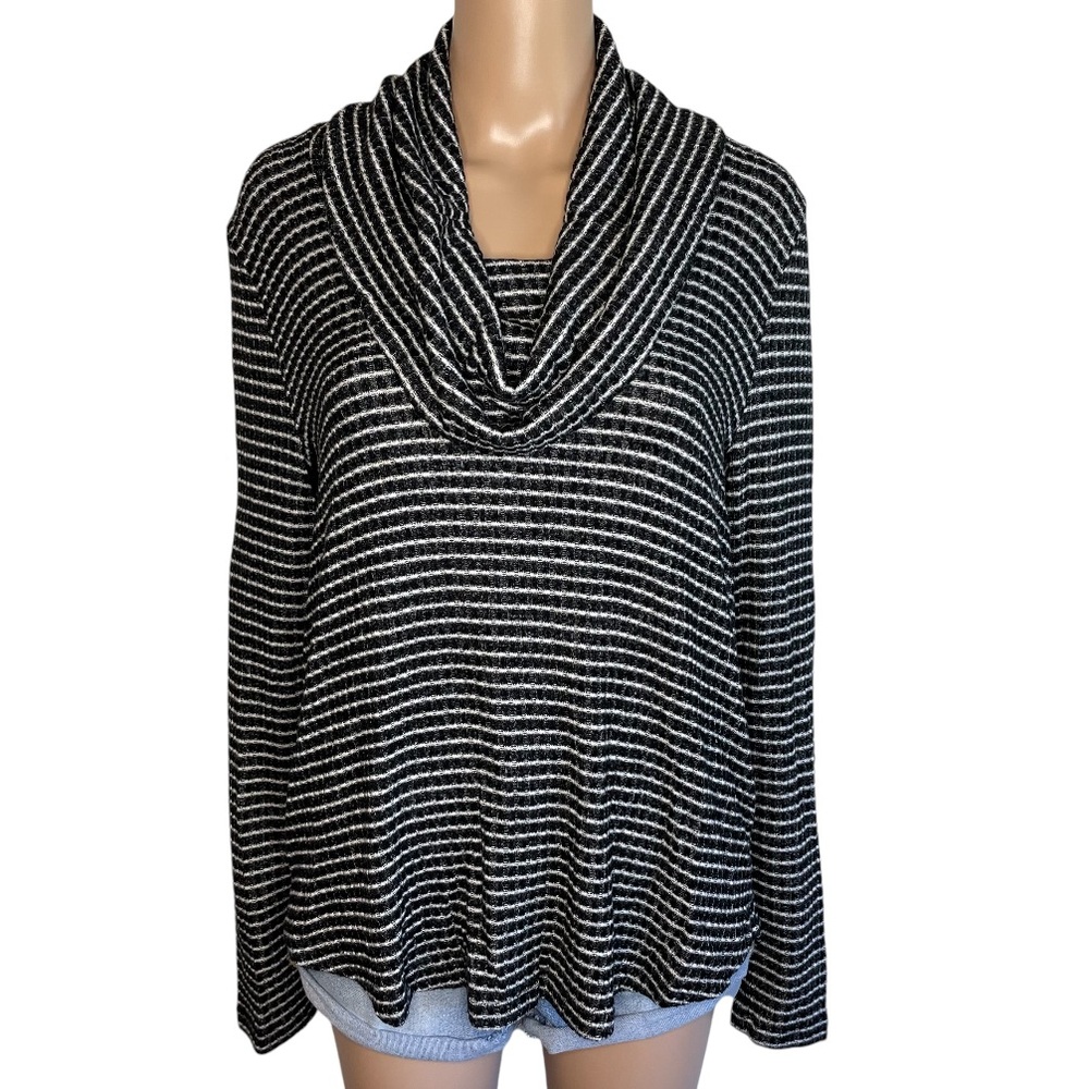 Bonne Chance Black & White Striped Long Sleeve Pullover Cowl Neck Sweater